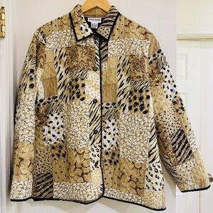 Alfred Dunner Beige Animal Print Silk Patchwork Utility Jacket Size 12